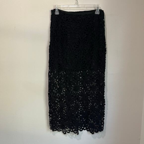 Express Crochet Midi Skirt Size 4 Black Boho Whimsygoth Sheer Overlay NWT - Picture 3 of 8